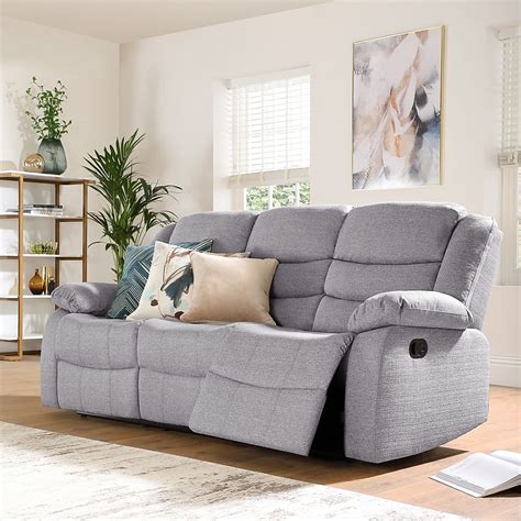 Sorrento 3 Seater Recliner Sofa, Light Grey Classic Linen-Weave Fabric ...