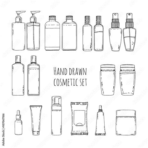 Set Of Hand Drawn Of Cosmetics For Skin Care Doodles Of Cosmetic