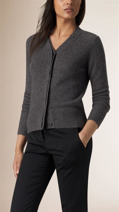 Lyst Burberry Cropped Cashmere Cardigan Mid Grey Melange In Gray