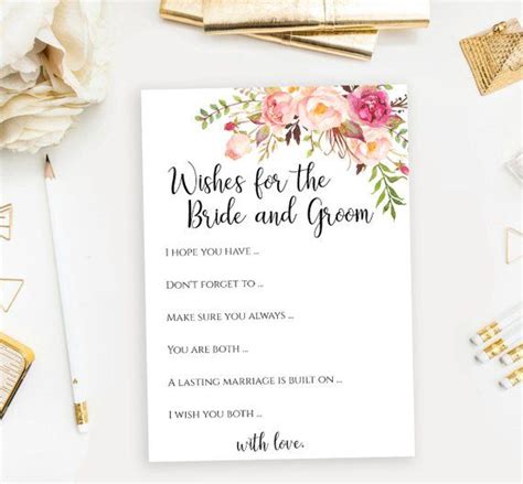 Wishes For The Bride And Groom Printable Wedding Advice Card Etsy