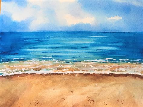 Ocean Watercolor Painting Summer Beach Painting Etsy