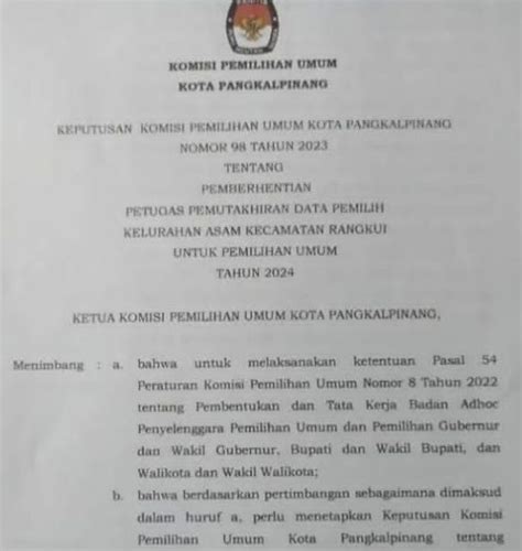 Diduga KPU Pangkalpinang Loloskan Anggota PPS Yang Sudah Pernah Di