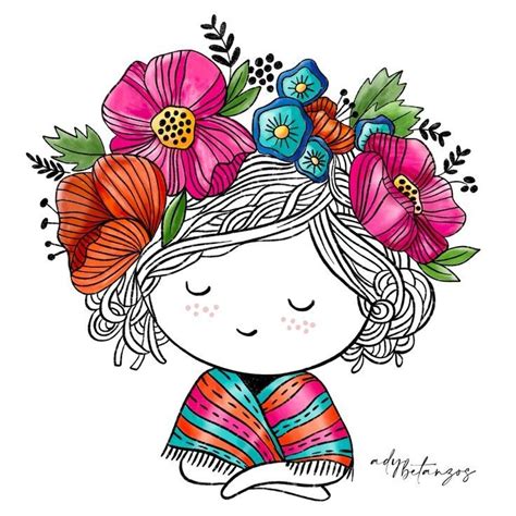 A Drawing Of A Girl With Flowers In Her Hair