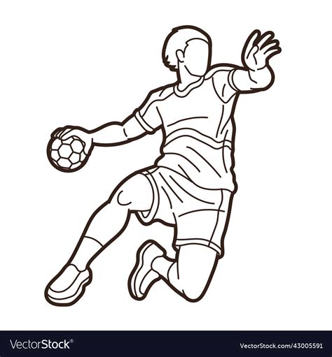 Outline Handball Sport Male Player Action Graphic Vector Image