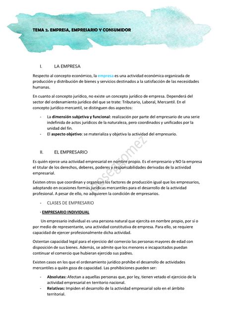 Derecho De La Empresa Tema 1 5 Tema 2 Empresa Empresario Y Consumidor I La Empresa Respecto