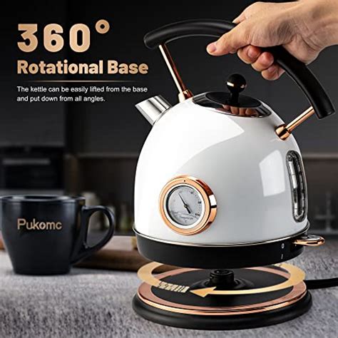 Pukomc Retro Electric Kettle Stainless Steel L Tea Kettle Hot Water Boiler With Temperature