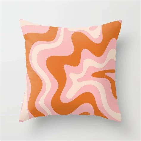 Liquid Swirl Retro Abstract Pattern In Pink Orange Cream Throw Pillow