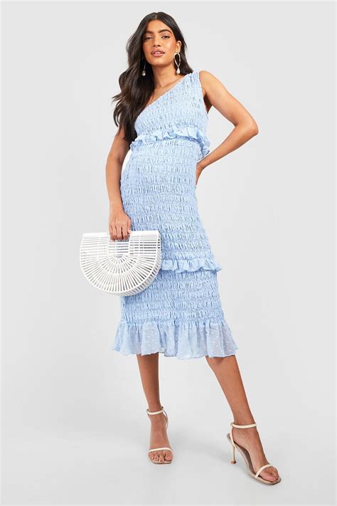 Womens Maternity One Shoulder Dobby Mesh Frill Hem Dress Boohoo Uk