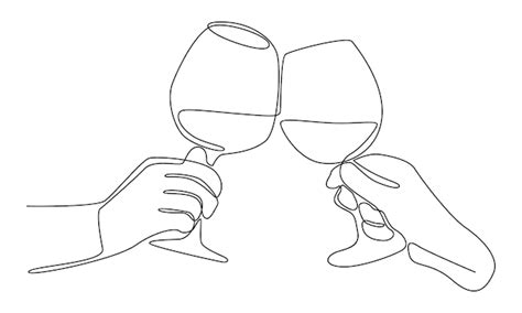 Premium Vector Continuous Line Of Two Glasses Of Wine In Hands