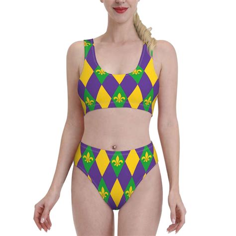 Haiem Mardi Gras Women S Bikini Set Two Piece High Waisted Bathing