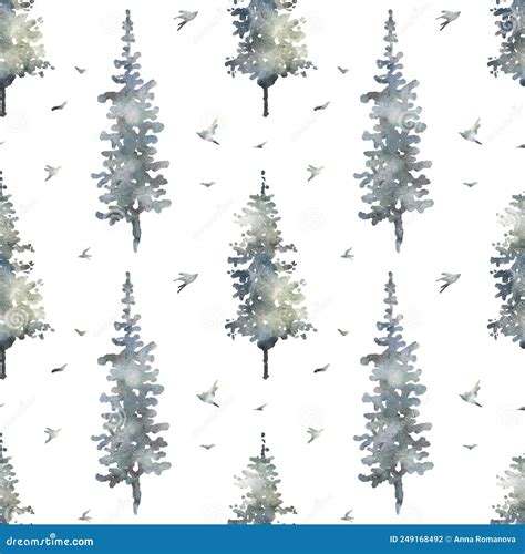 Watercolor Hand Drawn Forest Seamless Pattern With Delicate