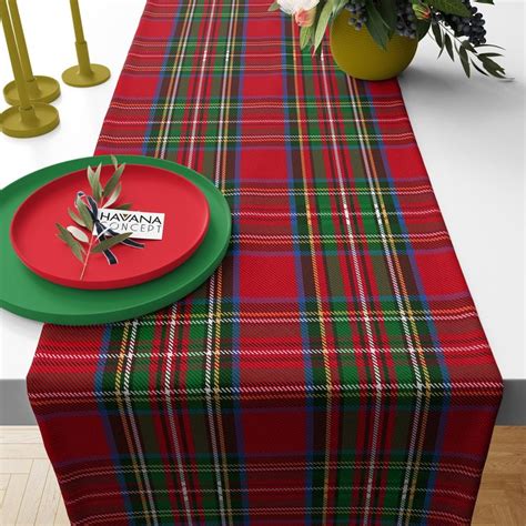 Red Green Plaid Table Runner Royal Stewart Tartan Tabletop Red