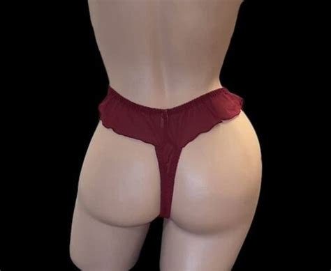 Maroon Sheer Flutter Bikini Thong Panties Womens L Gem
