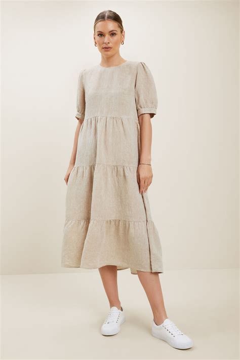 Linen Tiered Midi Dress Seed Heritage