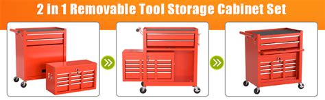 Dusacom 8 Drawer High Capacity Rolling Tool Chest Removable Cabinet Storage Tool Box With