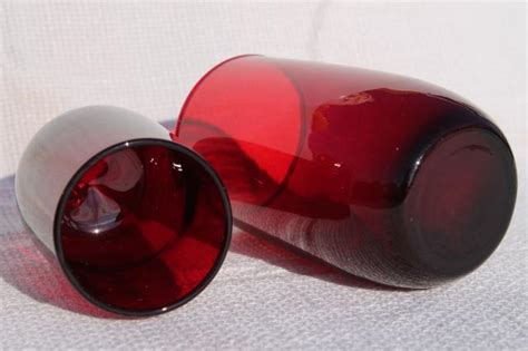 Anchor Hocking Royal Ruby Red Glass Roly Poly Tumblers Mid Century Vintage Drinking Glasses