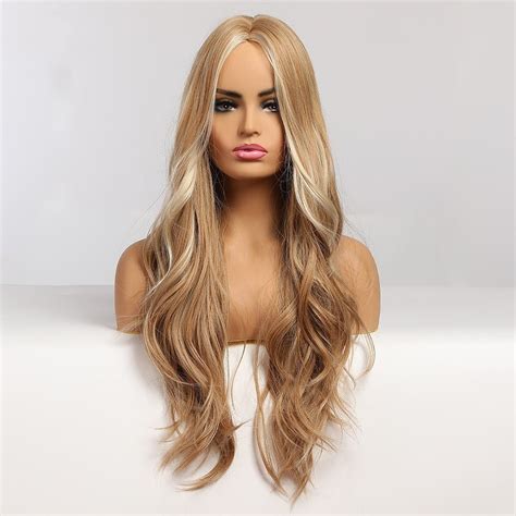 Long Honey Blonde Caramel Highlights Wavy Layered Ombre Wig Etsy