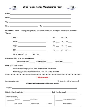 Fillable Online Nvrc 2016 Happy Hands Membership Form Nvrc Fax Email