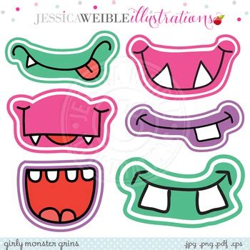 Girly Monster Grins Cute Digital Clipart Monster Face Graphics Tpt