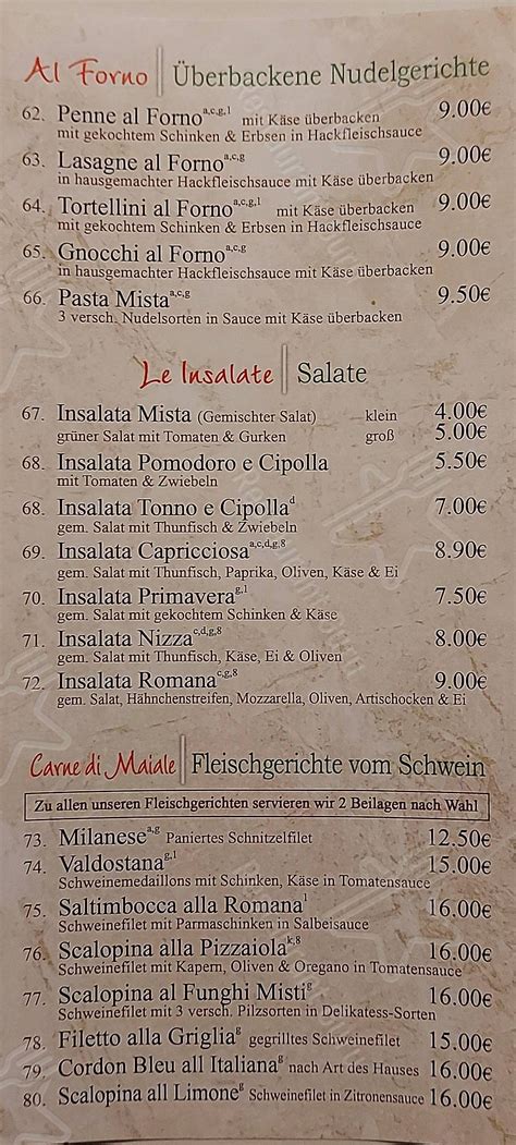 Menu at Trattoria La Romana restaurant, Paderborn