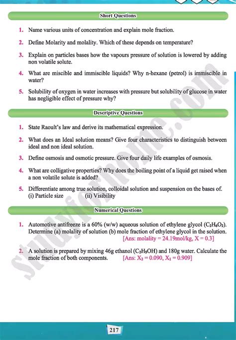 Solution And Colloids Chapter 10 Chemistry 11th Text Book