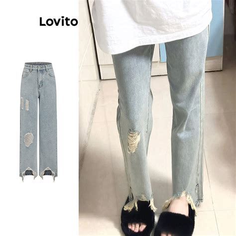 Lovito Women Casual Plain Zipper Jeans L Ad Blue Shopee Philippines