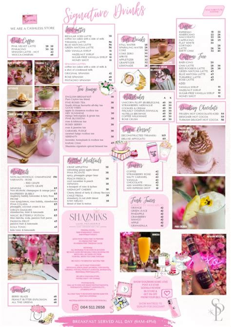 Menu Shazmins Petite Patisserie