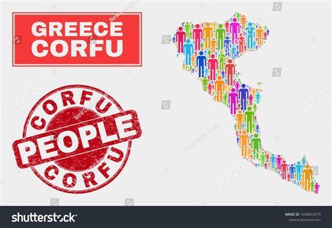 Demographic Corfu Island Map Illustration People Color Mosaic Corfu