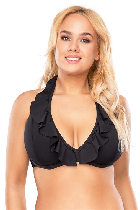 Vivisence Bikini BH Dame Bademode Gepolstert Hergestellt In EU Neckholder Schwarz Schwarz