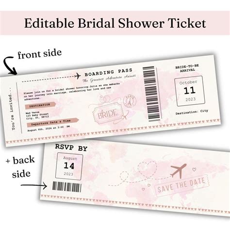 Airplane Ticket Bridal Shower Invitation Printable Bride To Be Shower Boarding Pass Editable