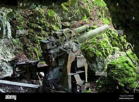 Cave Based Japanese Wwii Artillery War Relic Ruins Peleliu Palau Stock