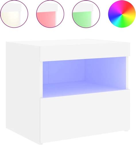 VidaXL Nachtkastje Met LED Verlichting 50x40x45 Cm Wit Bol