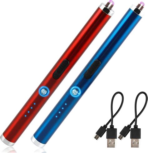 2 Pcs Briquet Electrique Rouge Bleu Briquet USB Rechargeable Allume