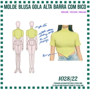 Molde Blusa Gola Alta Barra Bico 1028 22 CAMALEOA ATELIER DE COSTURA