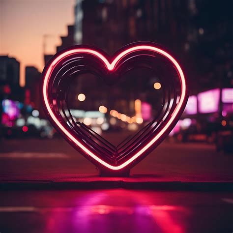 Premium Photo Heart Shaped Neon Sign In The City At Night Love Concept