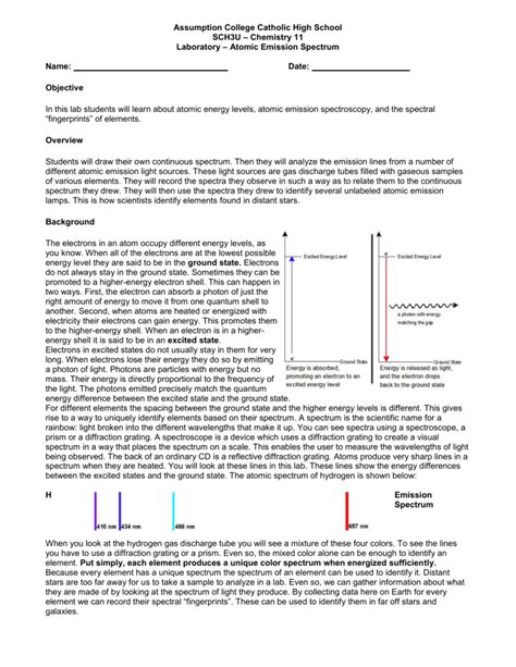 Atomic Emission Spectrum Worksheet