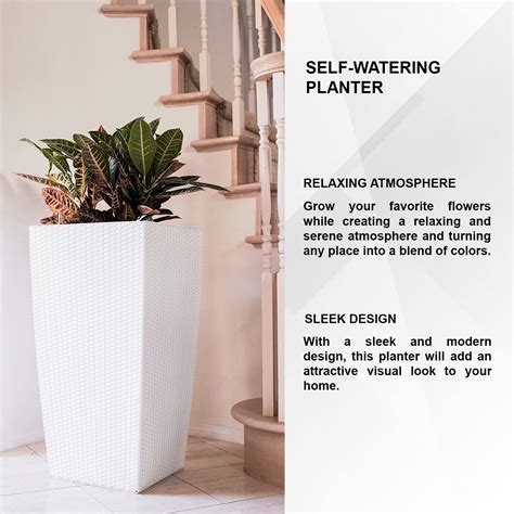 Xbrand 30 H Rattan Self Watering Indoor Outdoor Square Planter Pot Tall Decorative Gardening