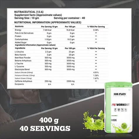 Bigflex Essential Pre Workout Green Apple 400gm Jar