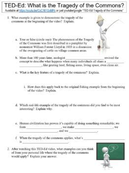 Ted Ed Worksheet What Is The Tragedy Of The Commons By Danis Marandis