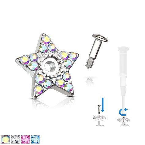 Microdermal hvězda s modrými zirkony Starsteel.cz - šperky z oceli
