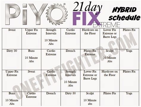 Insanity Max 30piyo Hybrid Calendar 21 Day Fix Extreme Piyo 21 Day Fix