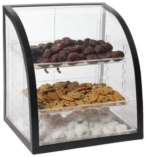 Acrylic Food Display Case W 3 Plastic Trays Black Frame Bakery