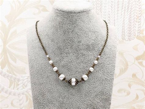 Cream White Swarovski Pearl Necklace Victorian Necklace - Etsy