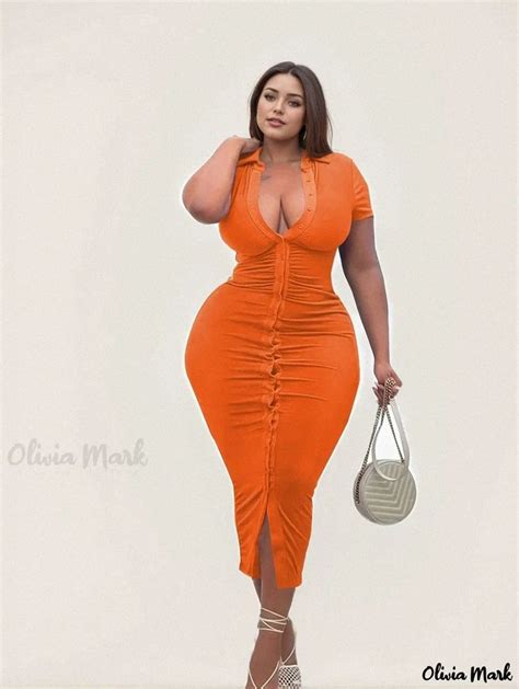 Olivia Mark Womens Plus Size Bodycon Dress Solid Color Short