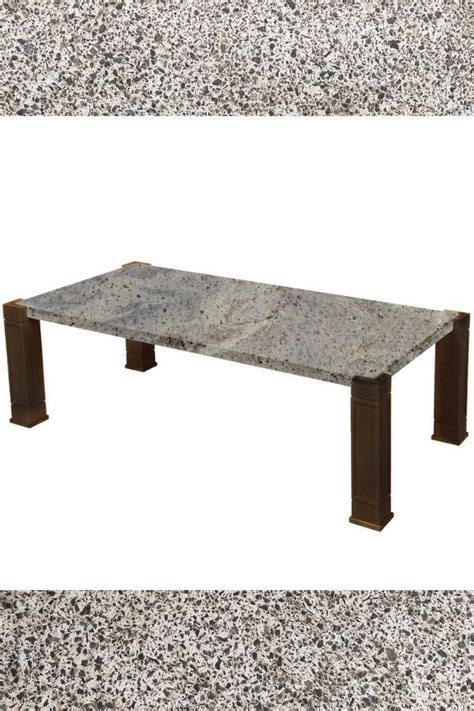 Granite Coffee Table Kashmir White Rectangular With Solid Walnut Legs