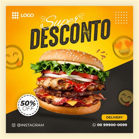 Arte PSD Editável Hamburgueria Social Media Insta Post download Designi