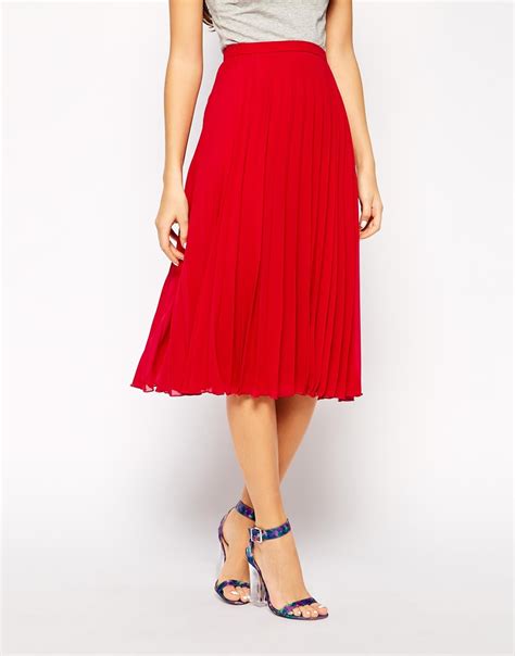 Asos Midi Pleated Skirt In Red Lyst