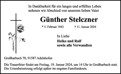 Traueranzeigen Von G Nther Stelczner Trauer Flz De