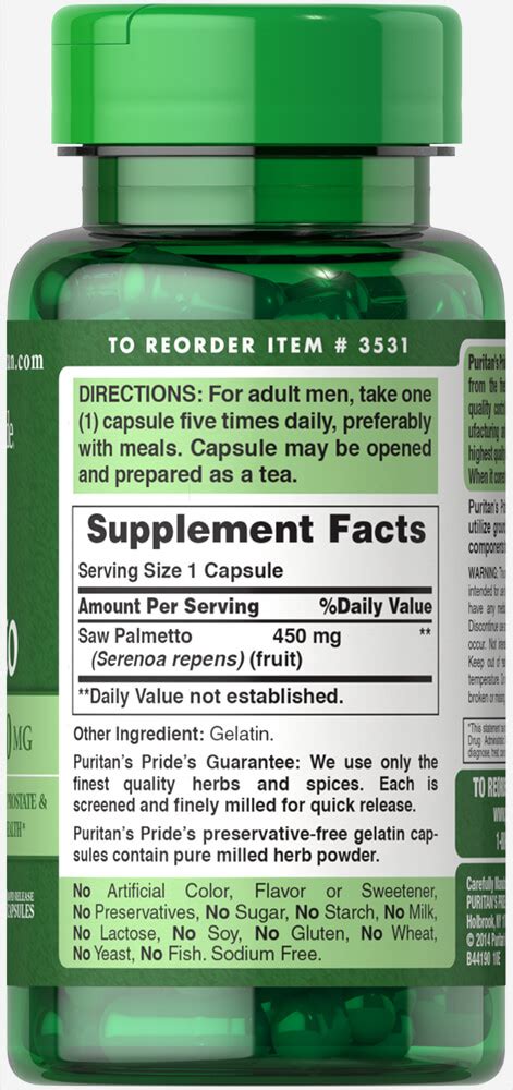 Saw Palmetto Mg Capsules Puritan S Pride