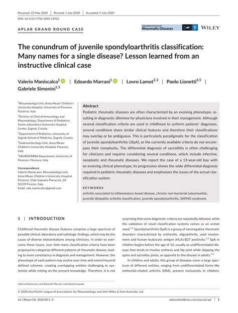 Pdf The Conundrum Of Juvenile Spondyloarthritis Classification Many Names For A Single